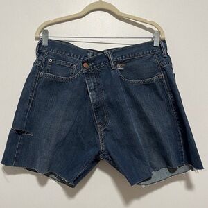 Parke Crossover Upcycled Levi Jean Shorts Dark Wash Blue.